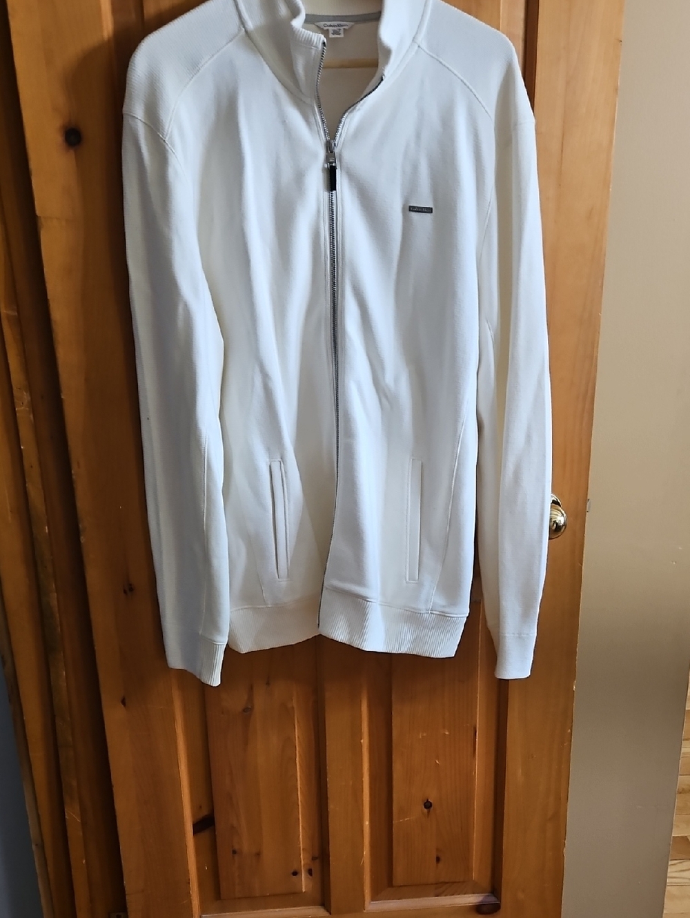 Calvin Klein Men's White Full-Zip Knit Sweater